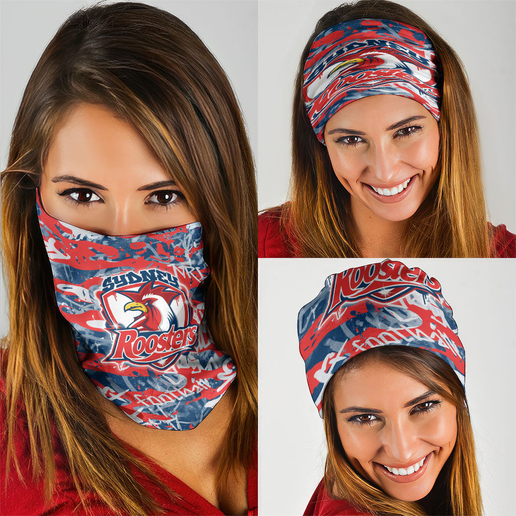 Sydney Roosters Rugby Neck Gaiter Graffiti Typography Urban Camo Abstract Street Style