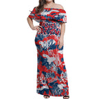 Sydney Roosters Rugby Off Shoulder Maxi Dress Graffiti Typography Urban Camo Abstract Street Style