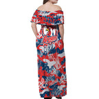 Sydney Roosters Rugby Off Shoulder Maxi Dress Graffiti Typography Urban Camo Abstract Street Style