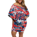 Sydney Roosters Rugby Off Shoulder Short Dress Graffiti Typography Urban Camo Abstract Street Style