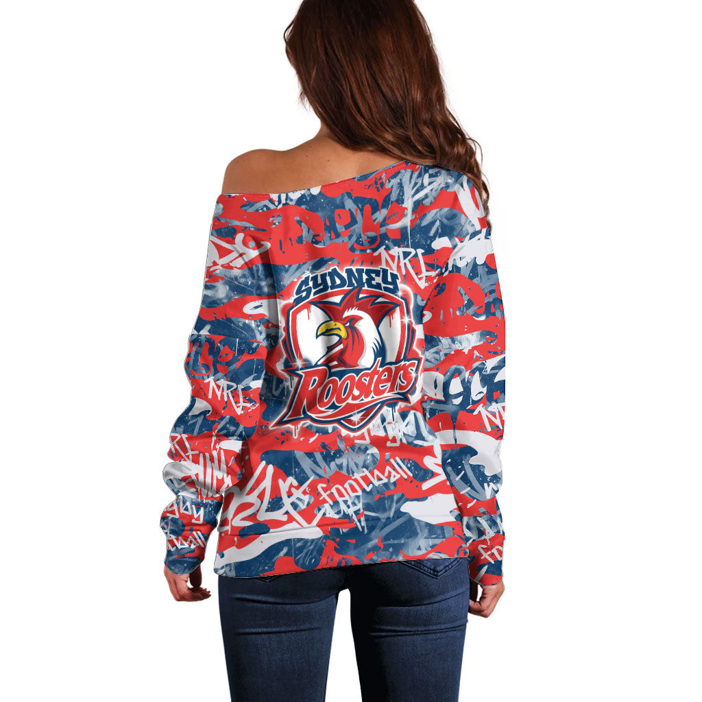Sydney Roosters Rugby Off Shoulder Sweater Graffiti Typography Urban Camo Abstract Street Style
