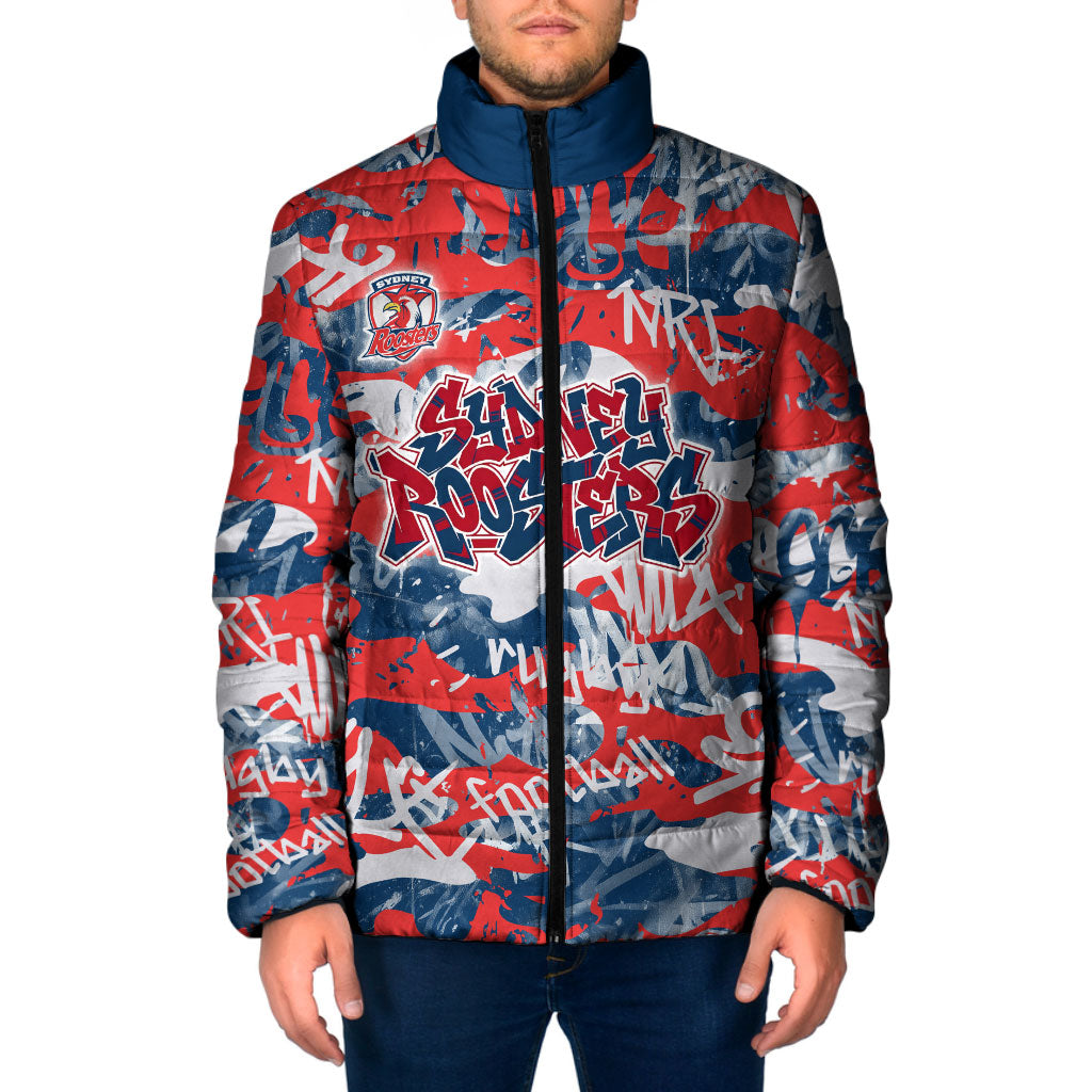 Sydney Roosters Rugby Padded Jacket Graffiti Typography Urban Camo Abstract Street Style