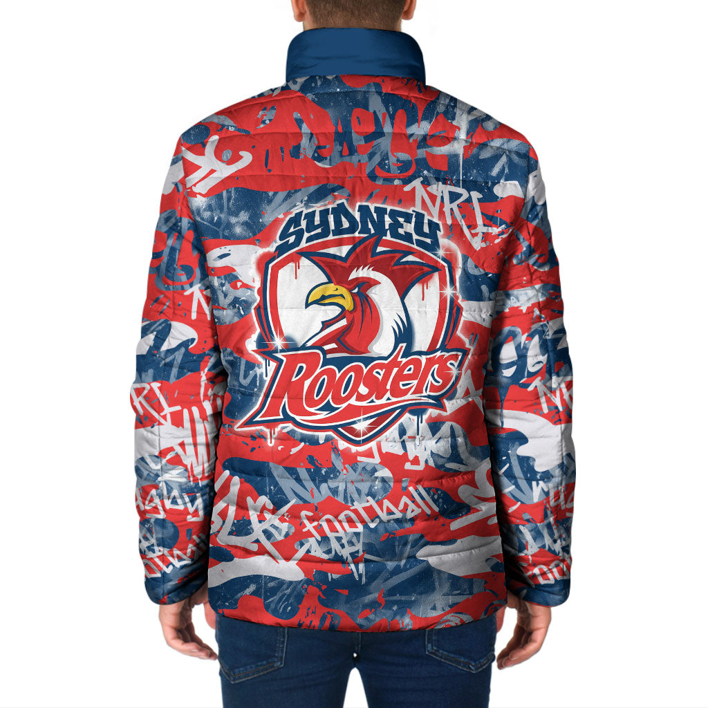 Sydney Roosters Rugby Padded Jacket Graffiti Typography Urban Camo Abstract Street Style