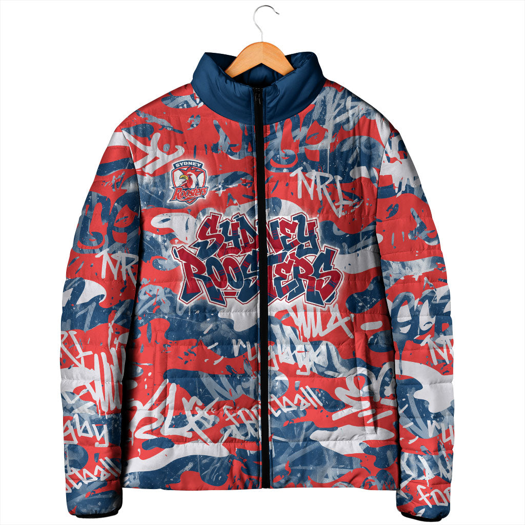 Sydney Roosters Rugby Padded Jacket Graffiti Typography Urban Camo Abstract Street Style