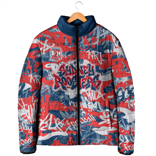 Sydney Roosters Rugby Padded Jacket Graffiti Typography Urban Camo Abstract Street Style
