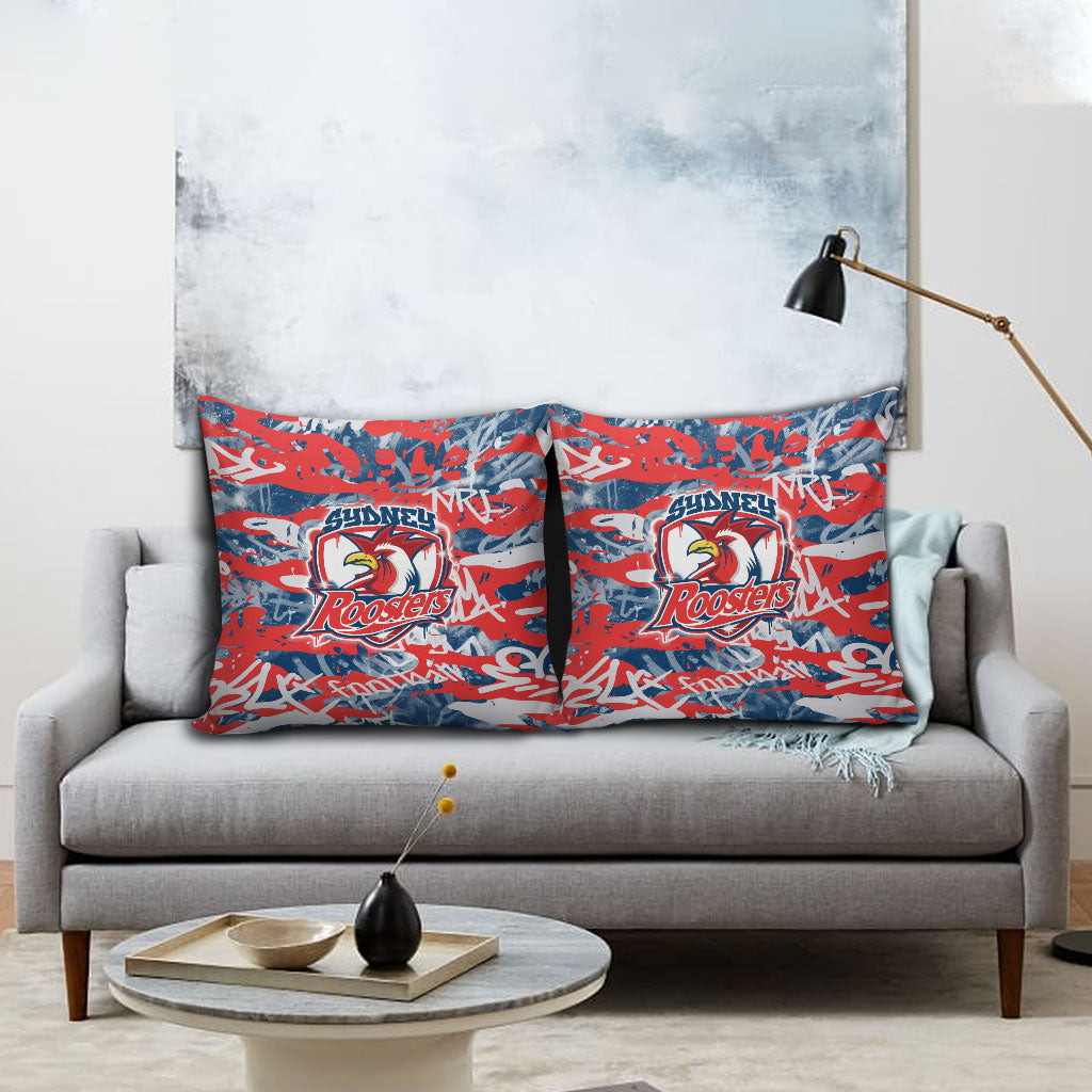 Sydney Roosters Rugby Pillow Cover Graffiti Typography Urban Camo Abstract Street Style