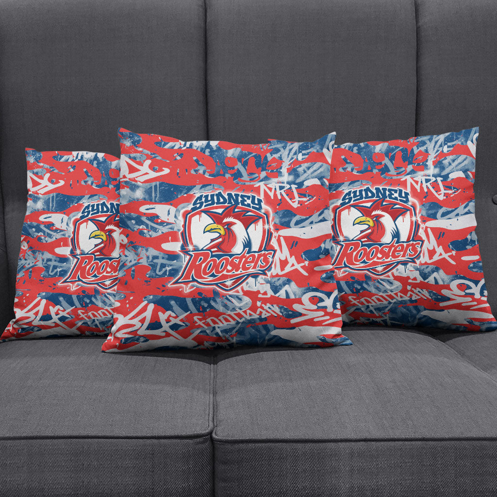Sydney Roosters Rugby Pillow Cover Graffiti Typography Urban Camo Abstract Street Style