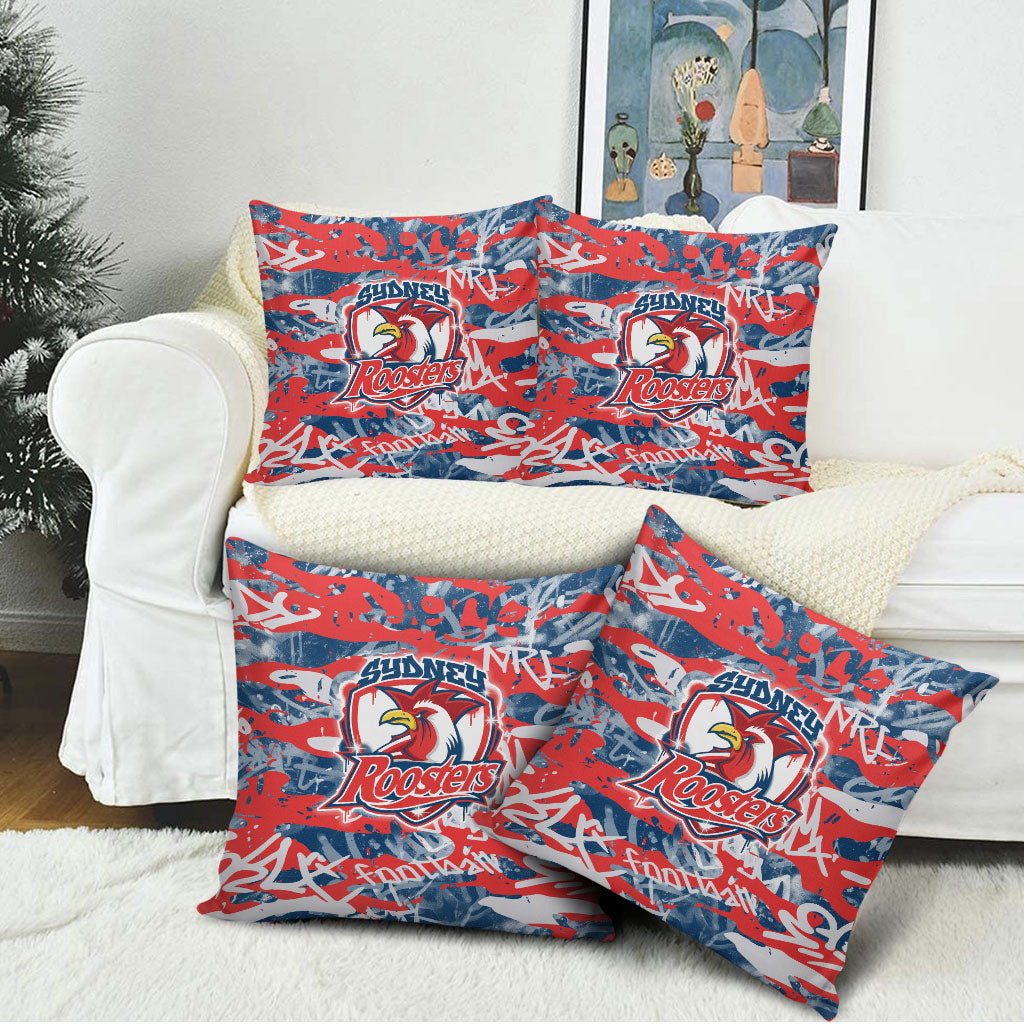 Sydney Roosters Rugby Pillow Cover Graffiti Typography Urban Camo Abstract Street Style
