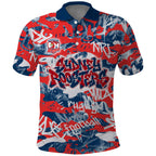 Sydney Roosters Rugby Polo Shirt Graffiti Typography Urban Camo Abstract Street Style