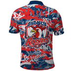 Sydney Roosters Rugby Polo Shirt Graffiti Typography Urban Camo Abstract Street Style