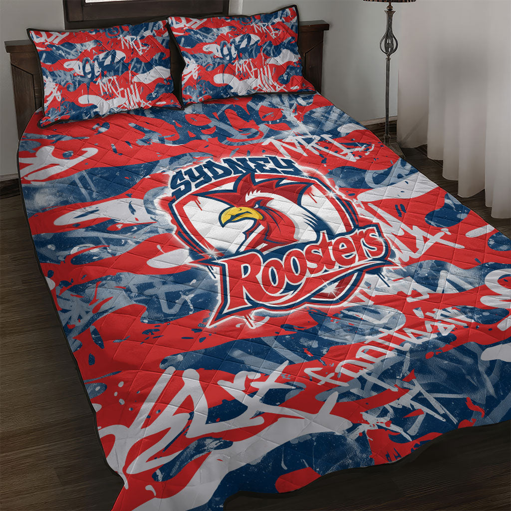 Sydney Roosters Rugby Quilt Bed Set Graffiti Typography Urban Camo Abstract Street Style