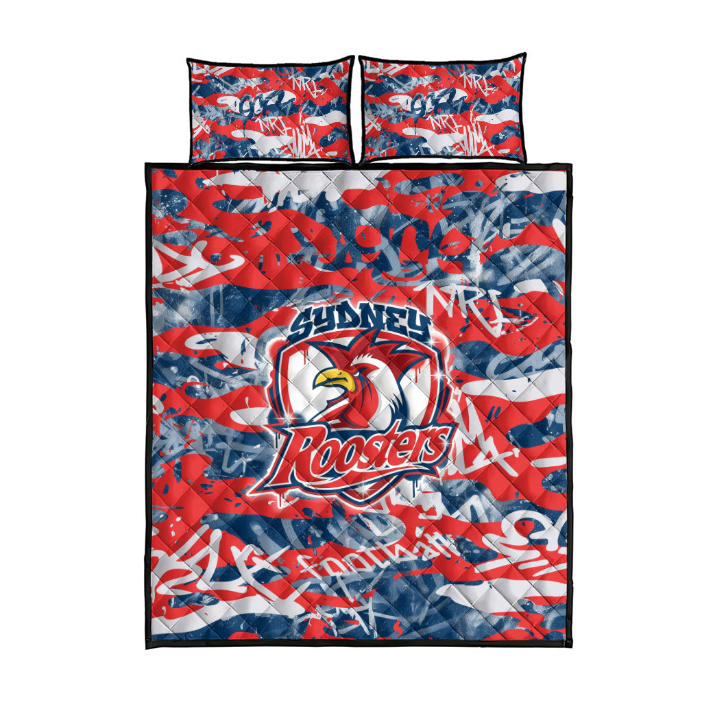 Sydney Roosters Rugby Quilt Bed Set Graffiti Typography Urban Camo Abstract Street Style