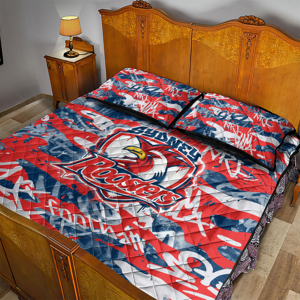 Sydney Roosters Rugby Quilt Bed Set Graffiti Typography Urban Camo Abstract Street Style
