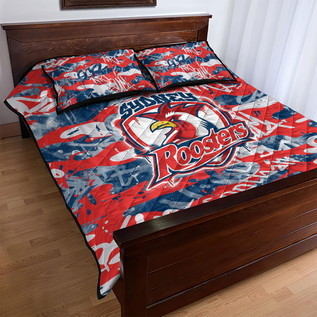 Sydney Roosters Rugby Quilt Bed Set Graffiti Typography Urban Camo Abstract Street Style
