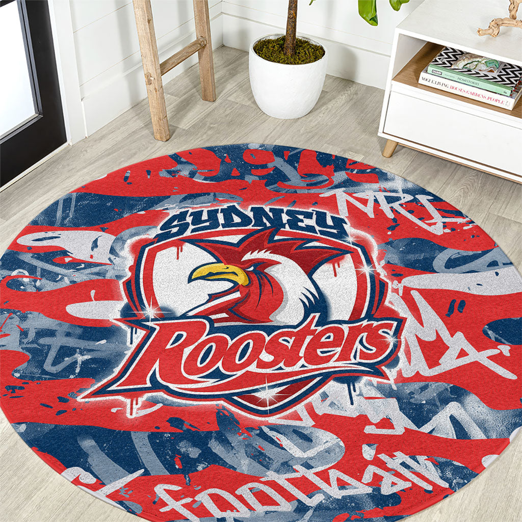 Sydney Roosters Rugby Round Carpet Graffiti Typography Urban Camo Abstract Street Style