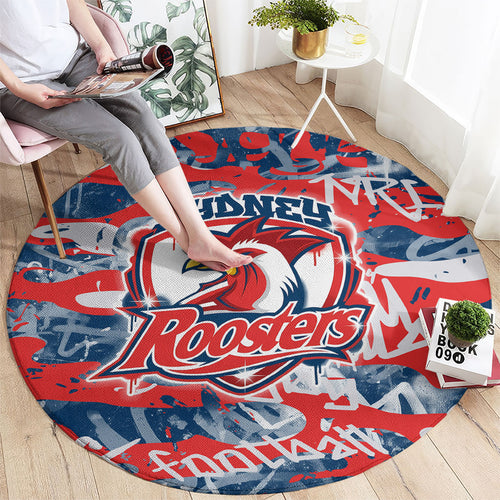 Sydney Roosters Rugby Round Carpet Graffiti Typography Urban Camo Abstract Street Style