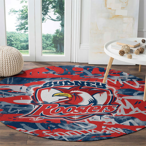 Sydney Roosters Rugby Round Carpet Graffiti Typography Urban Camo Abstract Street Style
