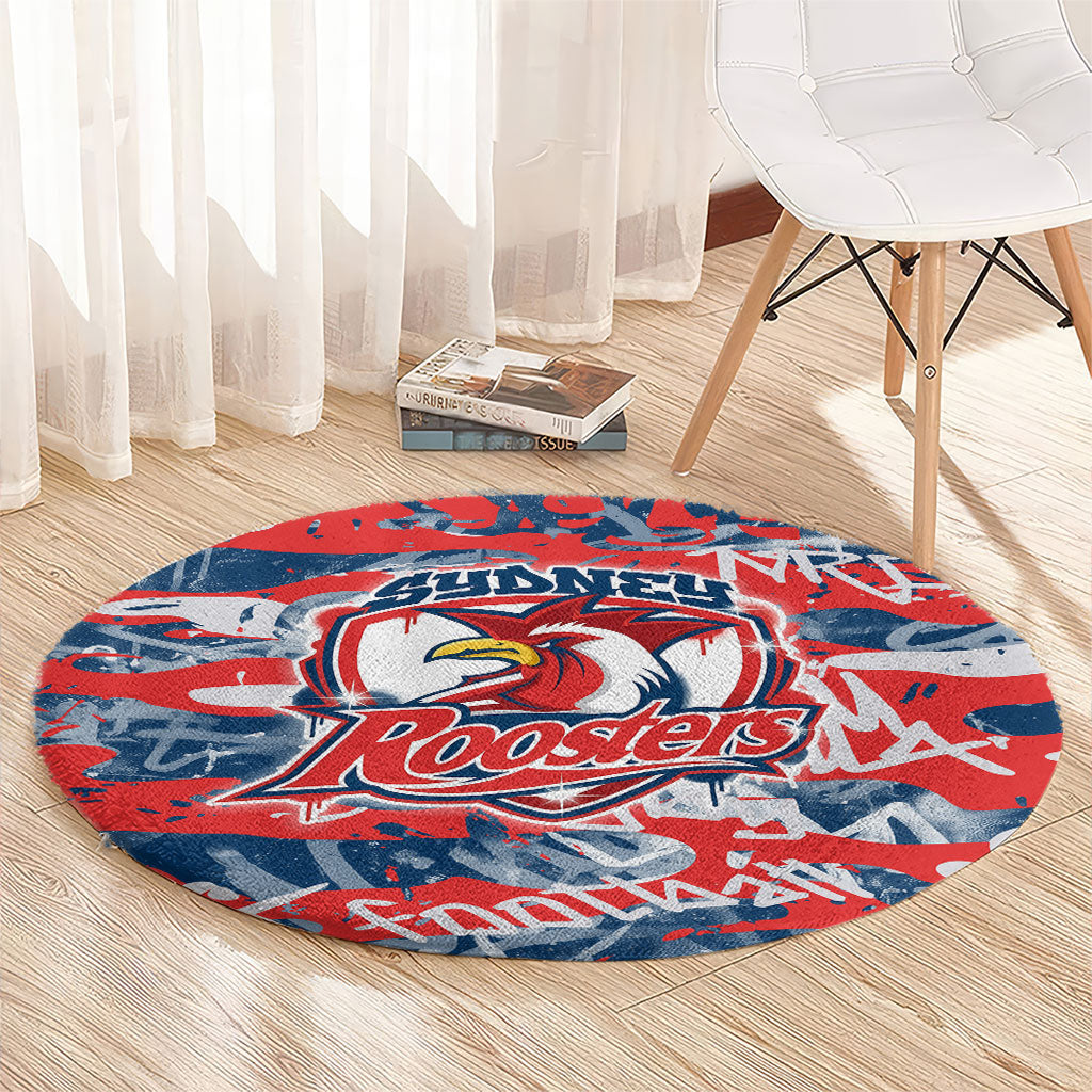 Sydney Roosters Rugby Round Carpet Graffiti Typography Urban Camo Abstract Street Style
