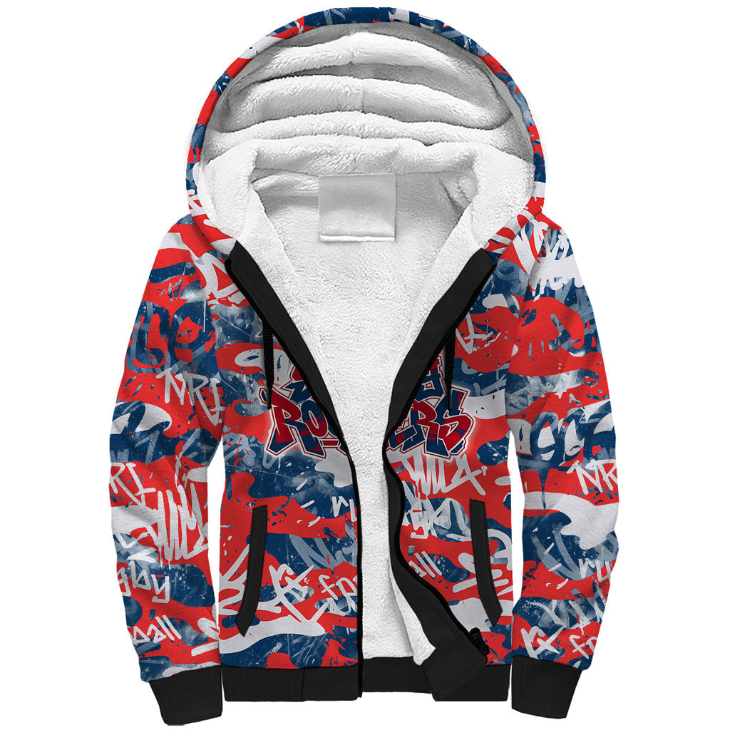 Sydney Roosters Rugby Sherpa Hoodie Graffiti Typography Urban Camo Abstract Street Style