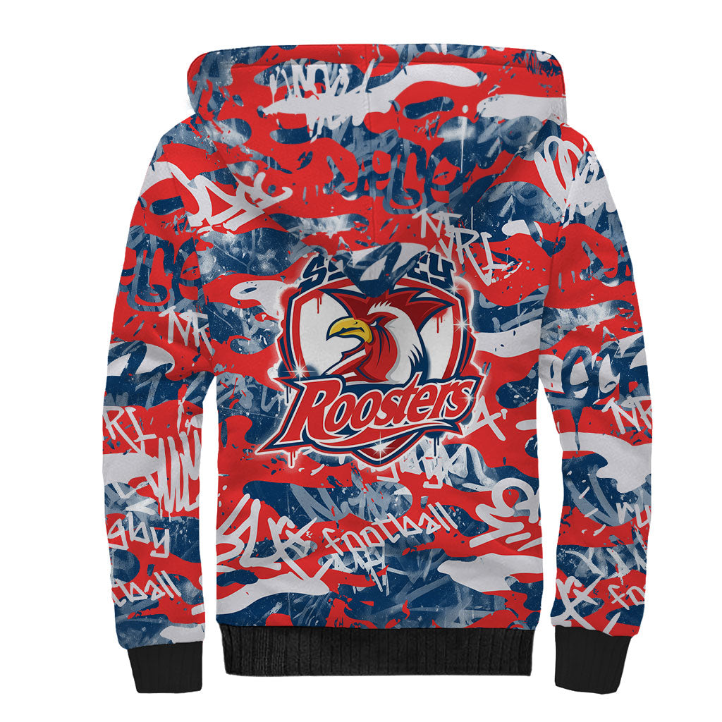 Sydney Roosters Rugby Sherpa Hoodie Graffiti Typography Urban Camo Abstract Street Style