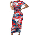 Sydney Roosters Rugby Short Sleeve Bodycon Dress Graffiti Typography Urban Camo Abstract Street Style