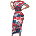 Sydney Roosters Rugby Short Sleeve Bodycon Dress Graffiti Typography Urban Camo Abstract Street Style