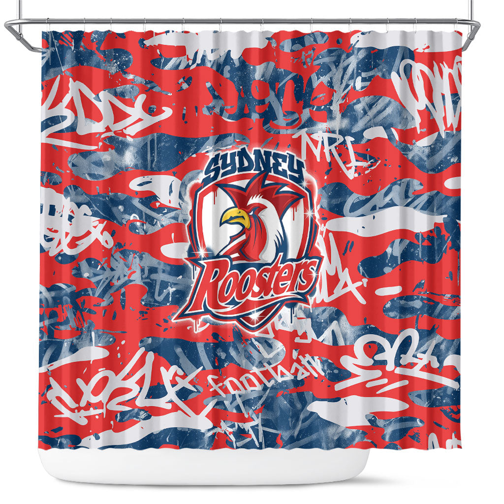 Sydney Roosters Rugby Shower Curtain Graffiti Typography Urban Camo Abstract Street Style