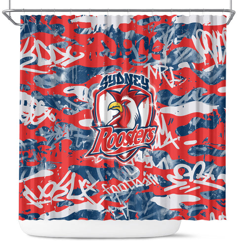 Sydney Roosters Rugby Shower Curtain Graffiti Typography Urban Camo Abstract Street Style