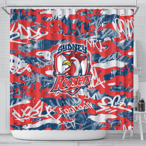Sydney Roosters Rugby Shower Curtain Graffiti Typography Urban Camo Abstract Street Style