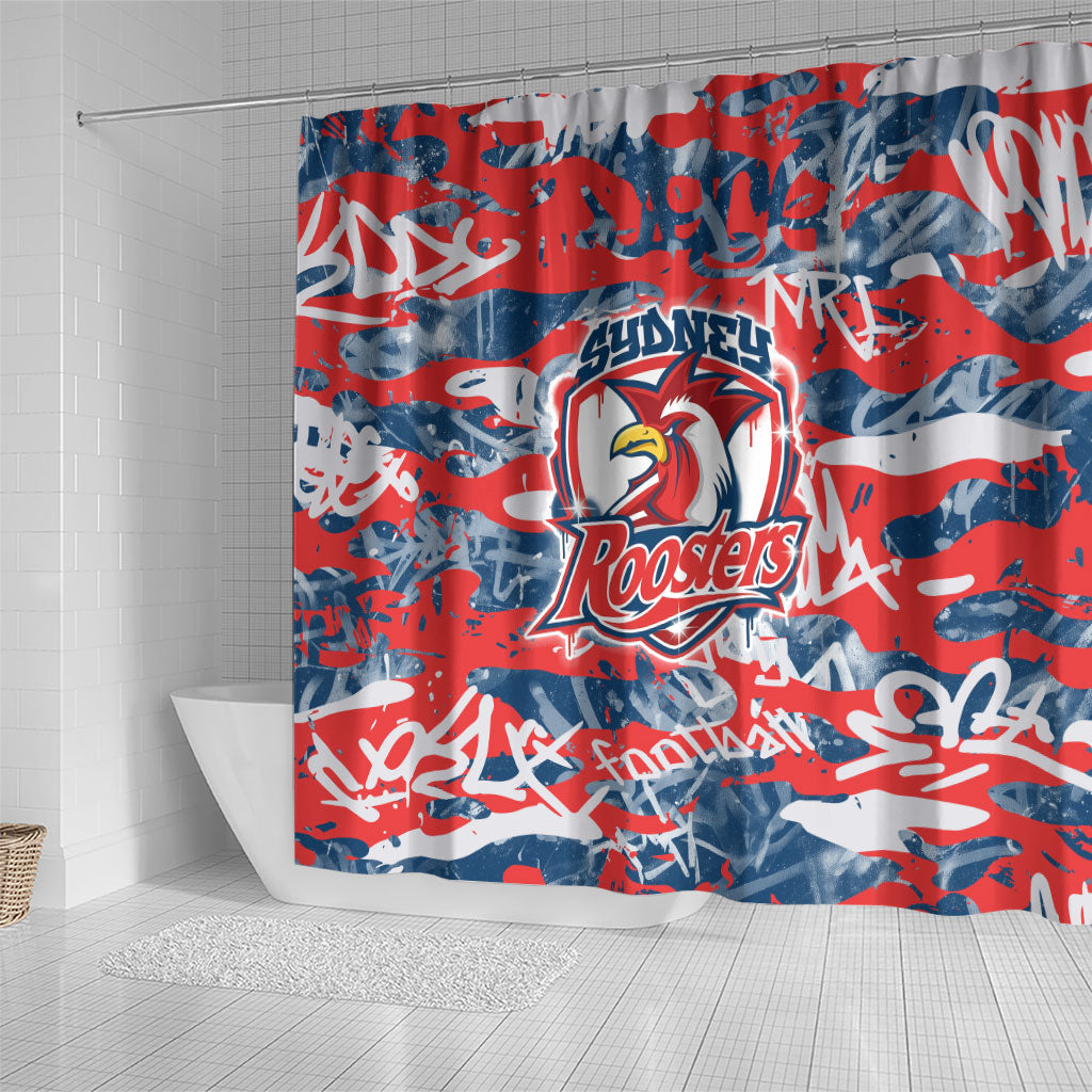 Sydney Roosters Rugby Shower Curtain Graffiti Typography Urban Camo Abstract Street Style