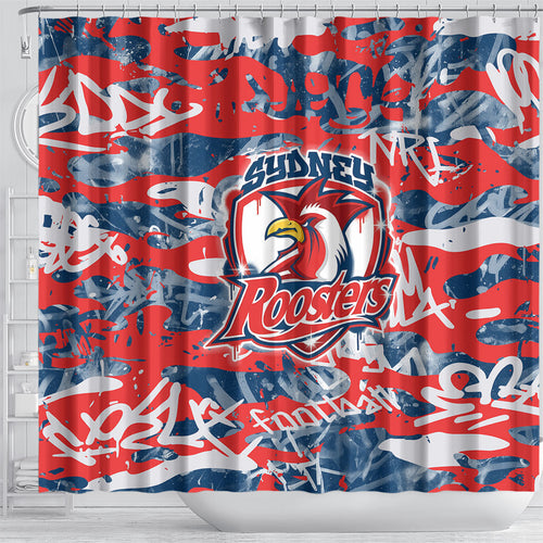 Sydney Roosters Rugby Shower Curtain Graffiti Typography Urban Camo Abstract Street Style