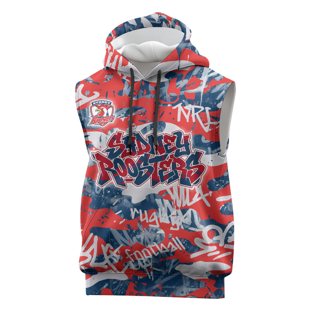 Sydney Roosters Rugby Sleeveless Hoodie Graffiti Typography Urban Camo Abstract Street Style