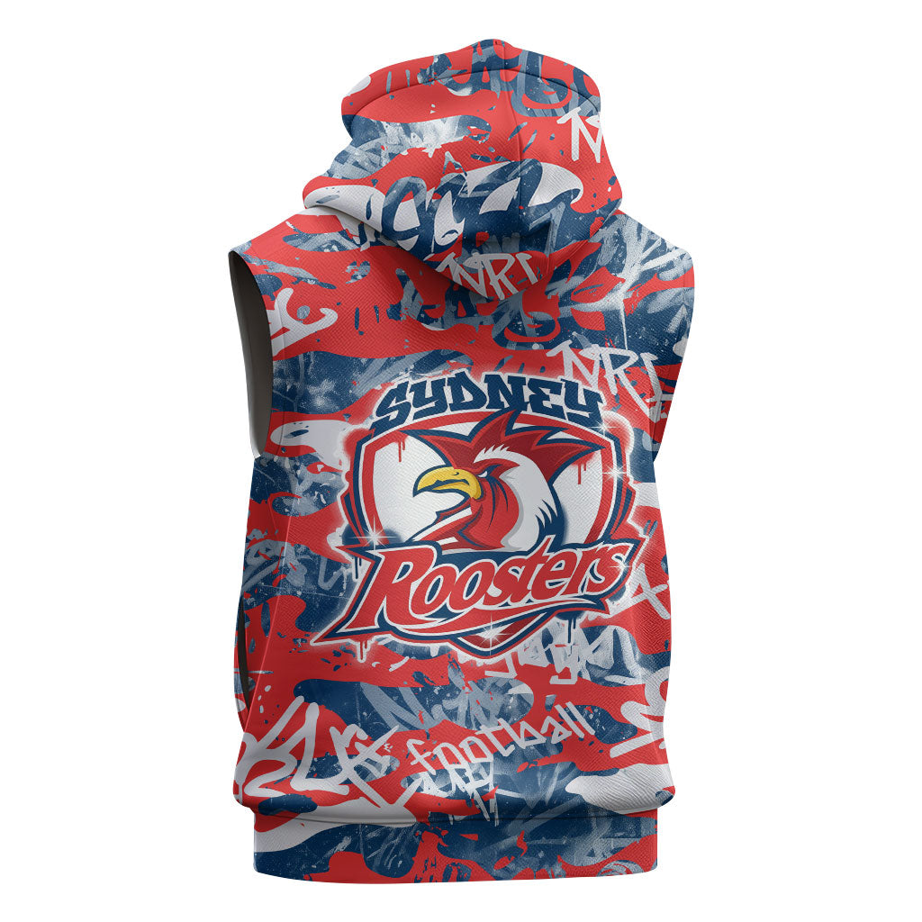Sydney Roosters Rugby Sleeveless Hoodie Graffiti Typography Urban Camo Abstract Street Style