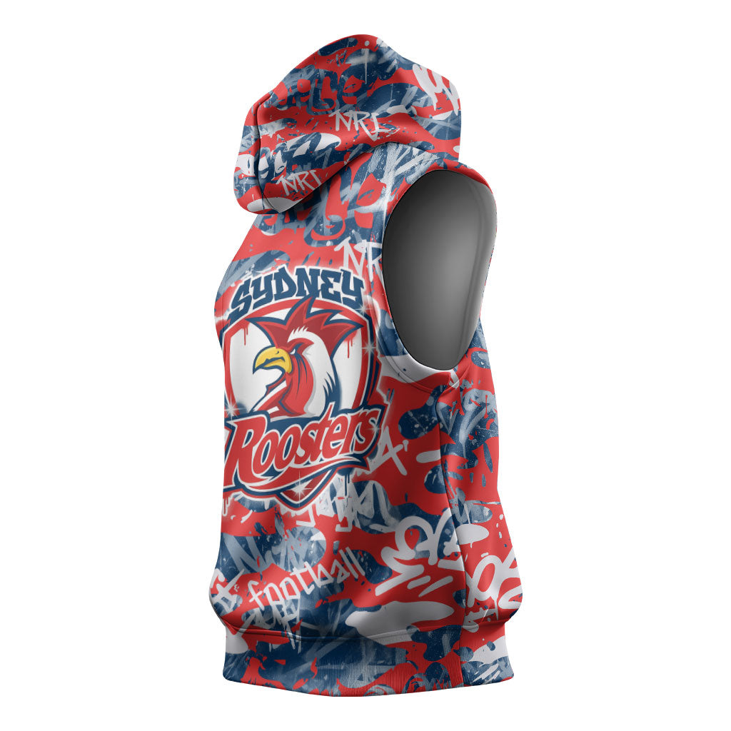 Sydney Roosters Rugby Sleeveless Hoodie Graffiti Typography Urban Camo Abstract Street Style