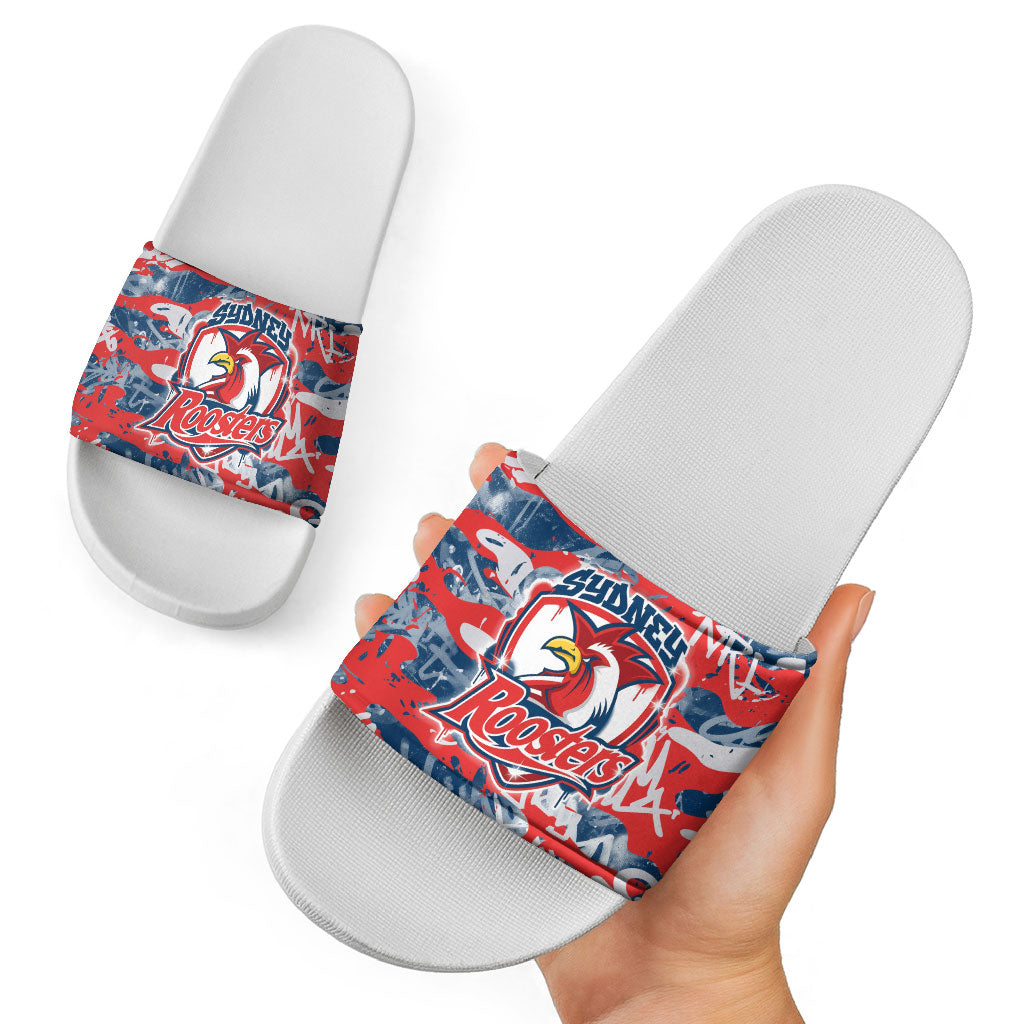Sydney Roosters Rugby Slide Sandals Graffiti Typography Urban Camo Abstract Street Style
