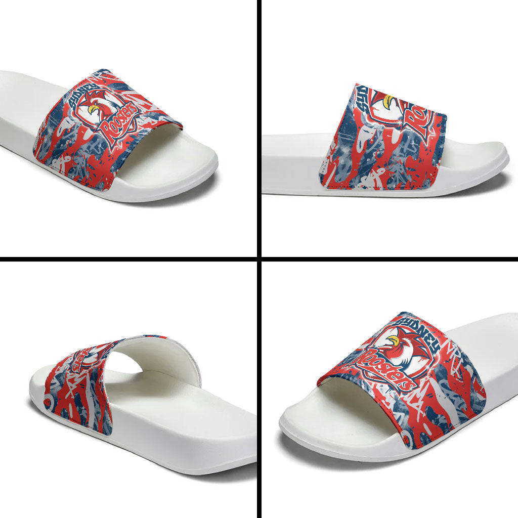 Sydney Roosters Rugby Slide Sandals Graffiti Typography Urban Camo Abstract Street Style