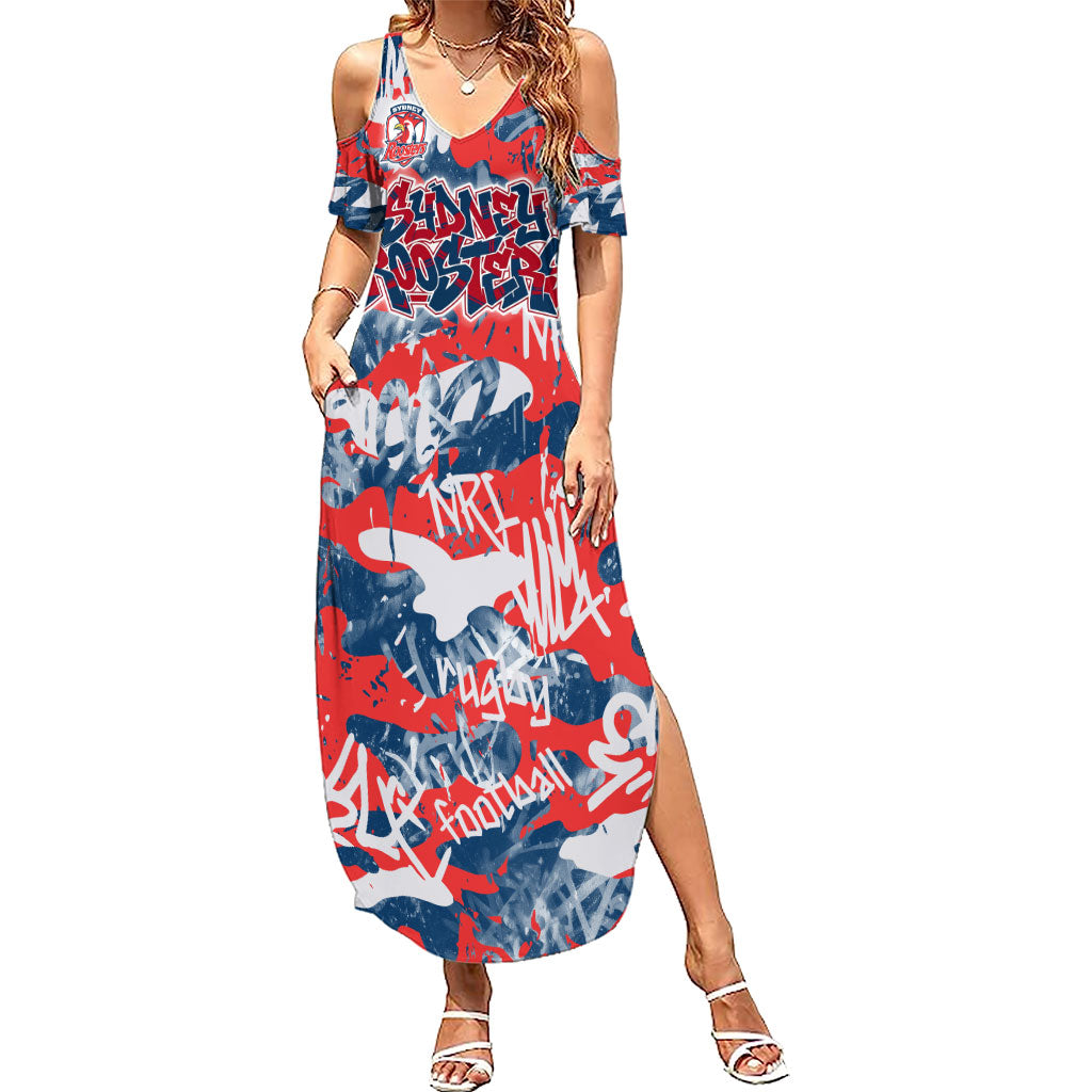 Sydney Roosters Rugby Summer Maxi Dress Graffiti Typography Urban Camo Abstract Street Style