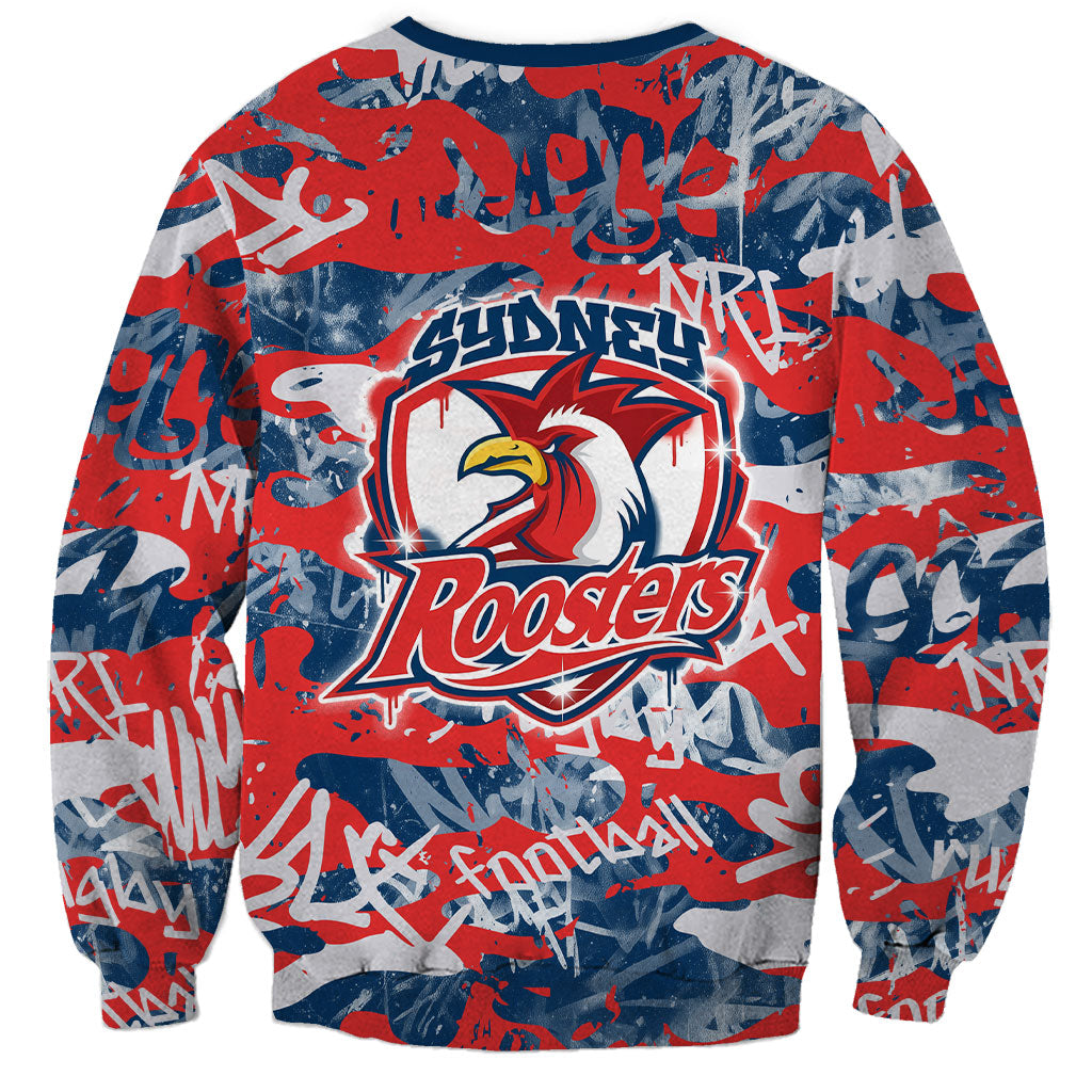 Sydney Roosters Rugby Sweatshirt Graffiti Typography Urban Camo Abstract Street Style