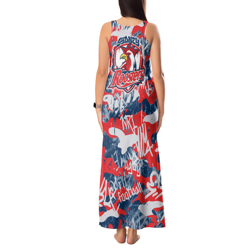 Sydney Roosters Rugby Tank Maxi Dress Graffiti Typography Urban Camo Abstract Street Style