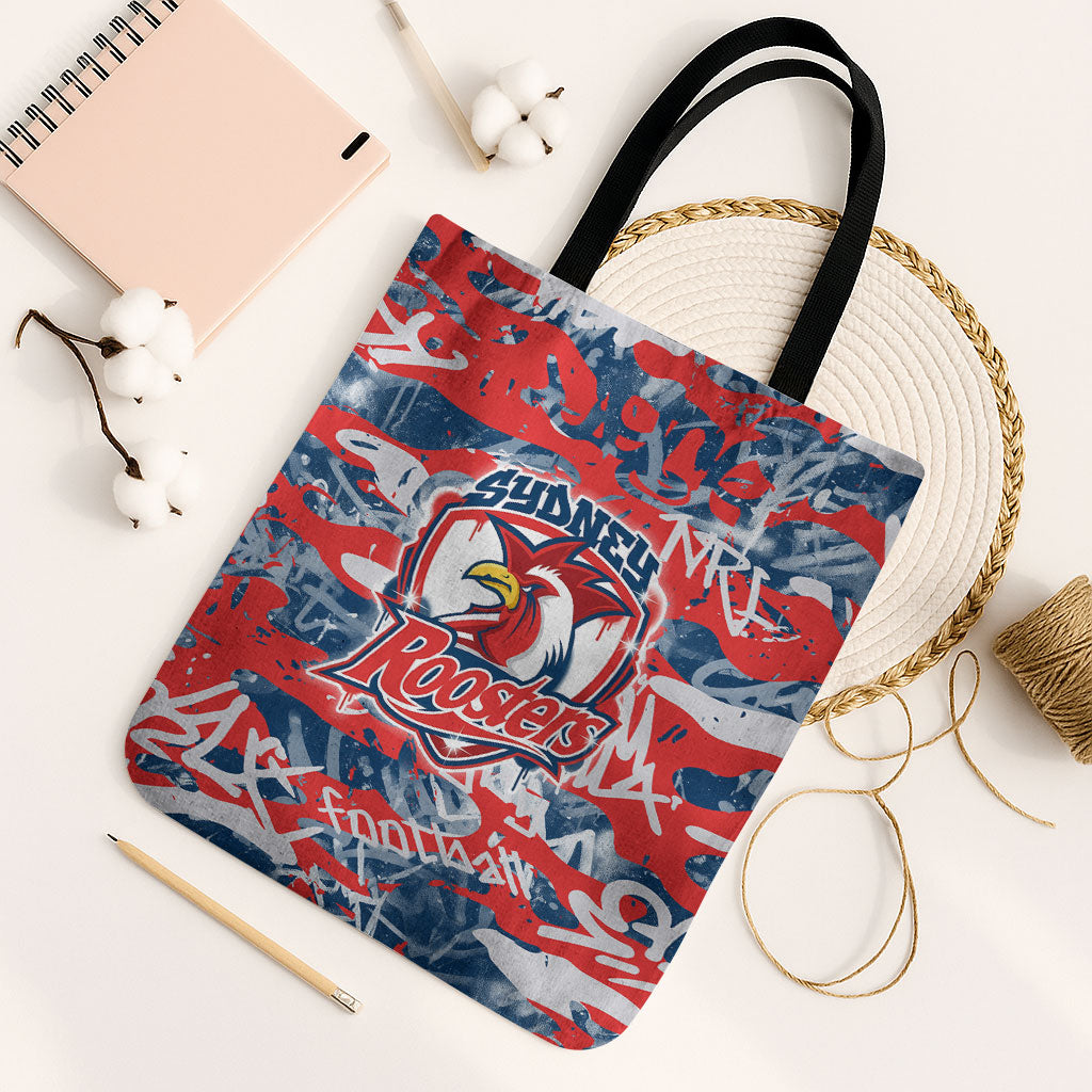 Sydney Roosters Rugby Tote Bag Graffiti Typography Urban Camo Abstract Street Style