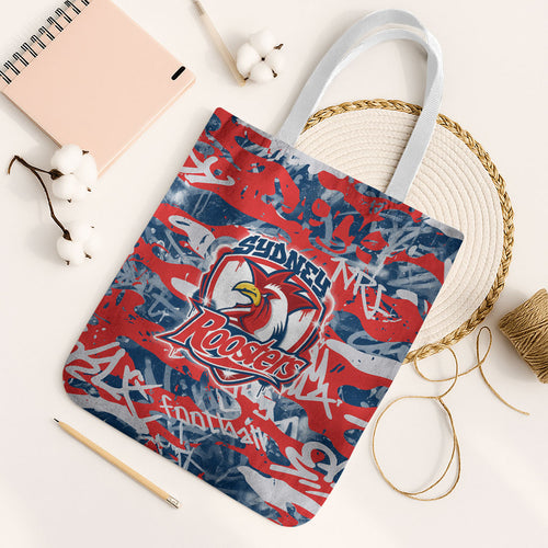 Sydney Roosters Rugby Tote Bag Graffiti Typography Urban Camo Abstract Street Style