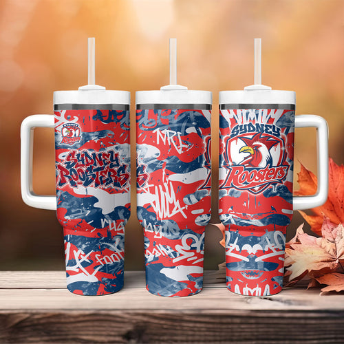 Sydney Roosters Rugby Tumbler With Handle Graffiti Typography Urban Camo Abstract Street Style