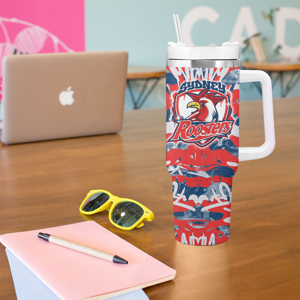 Sydney Roosters Rugby Tumbler With Handle Graffiti Typography Urban Camo Abstract Street Style
