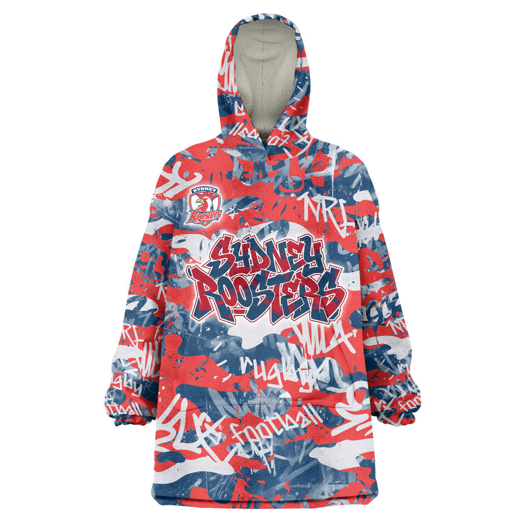Sydney Roosters Rugby Wearable Blanket Hoodie Graffiti Typography Urban Camo Abstract Street Style
