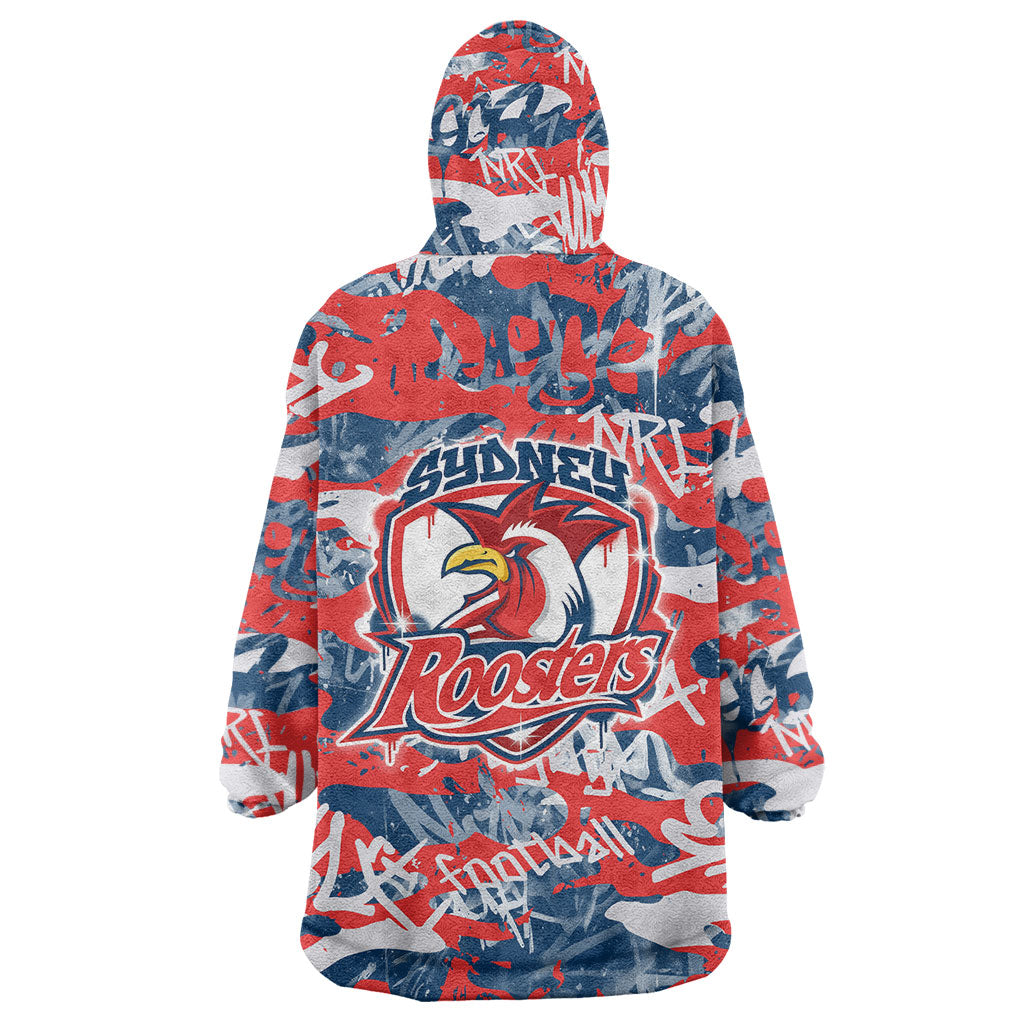 Sydney Roosters Rugby Wearable Blanket Hoodie Graffiti Typography Urban Camo Abstract Street Style
