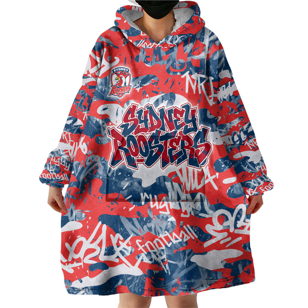 Sydney Roosters Rugby Wearable Blanket Hoodie Graffiti Typography Urban Camo Abstract Street Style
