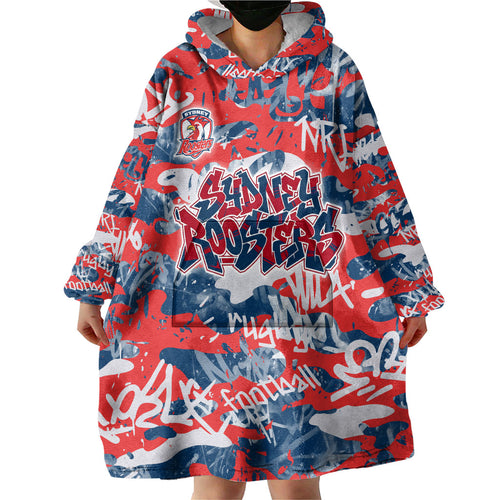 Sydney Roosters Rugby Wearable Blanket Hoodie Graffiti Typography Urban Camo Abstract Street Style