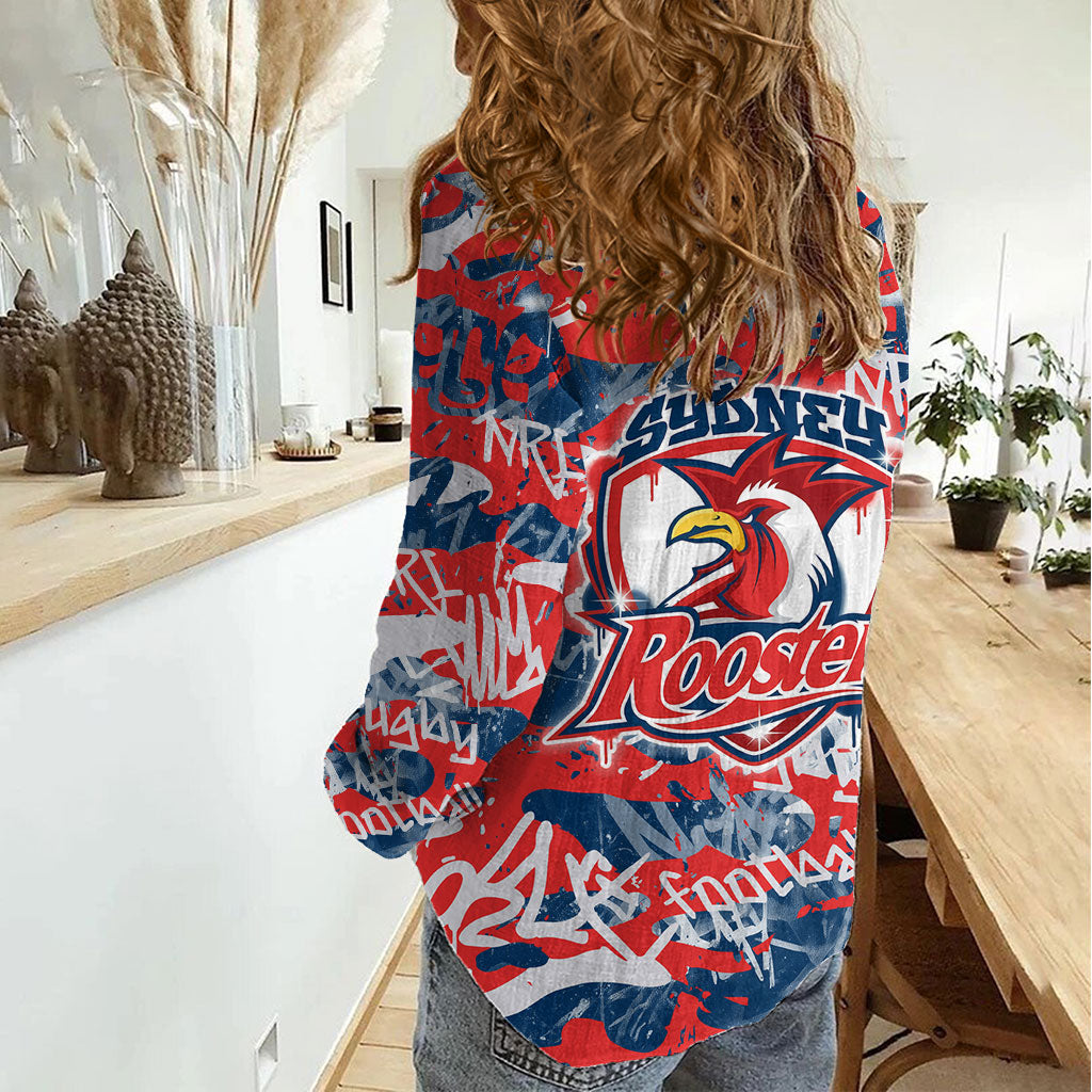 Sydney Roosters Rugby Women Casual Shirt Graffiti Typography Urban Camo Abstract Street Style