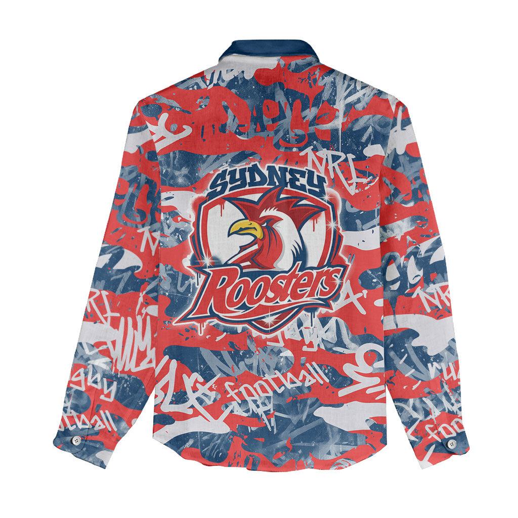 Sydney Roosters Rugby Women Casual Shirt Graffiti Typography Urban Camo Abstract Street Style