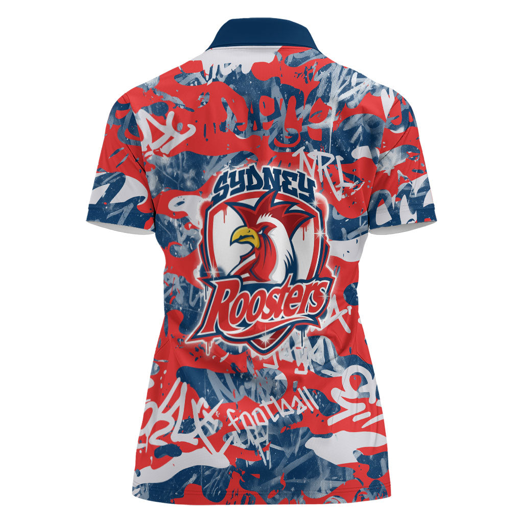 Sydney Roosters Rugby Women Polo Shirt Graffiti Typography Urban Camo Abstract Street Style